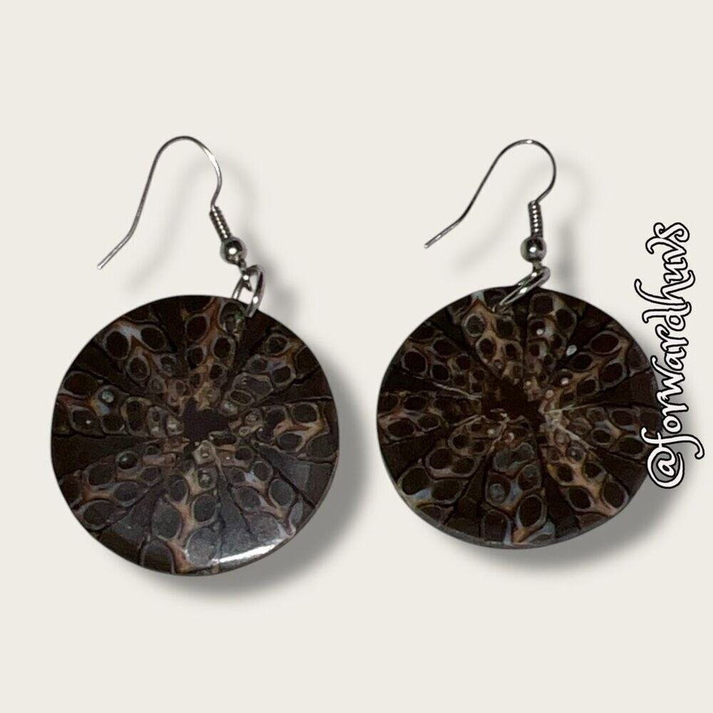 Shell Dangle Earrings with Fishhook Style Backs - Picture 2 of 4